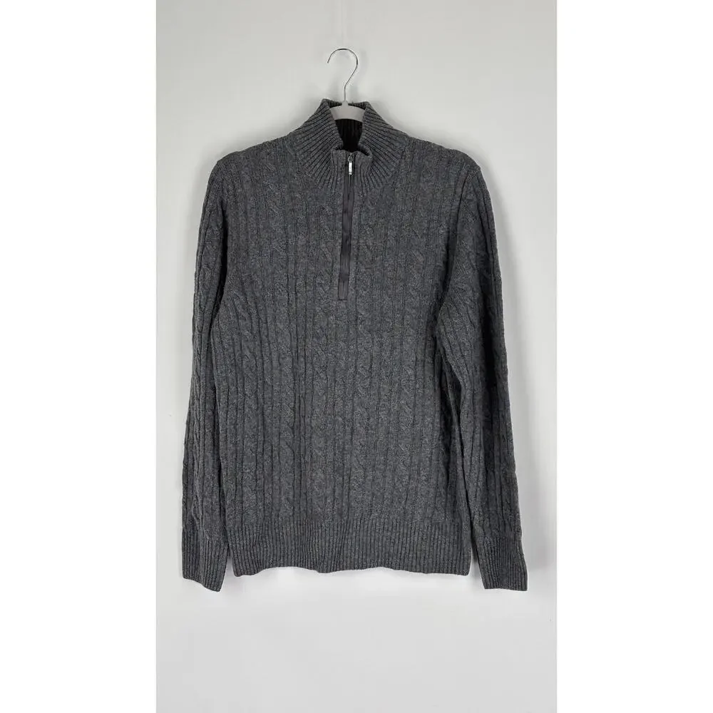 Loro Piana Baby Cashmere Treccia Cable Knit Quarter Zip Sweater Gray Men Size 54
